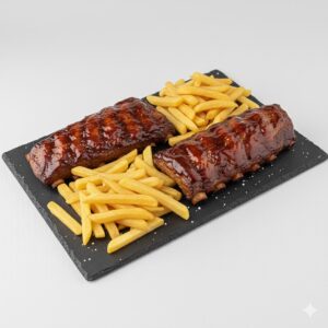 Costellam de porc lacat amb salsa BBQ